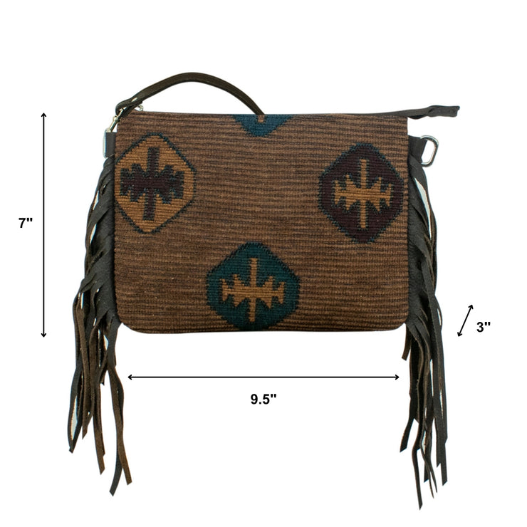 Woven Tapestry Zip-Top Crossbody w/ Fringe