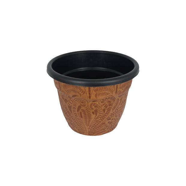 American West at Home 5.5" Round Planter with Tooled Leather - Small