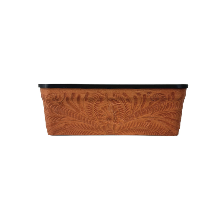 American West at Home 10" Rectangle Planter with Tooled Leather - Small