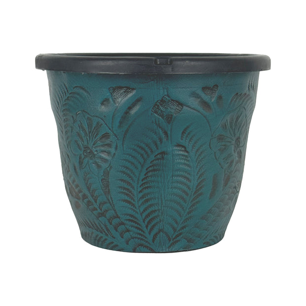 American West at Home 6.5" Round Planter with Tooled Leather - Medium