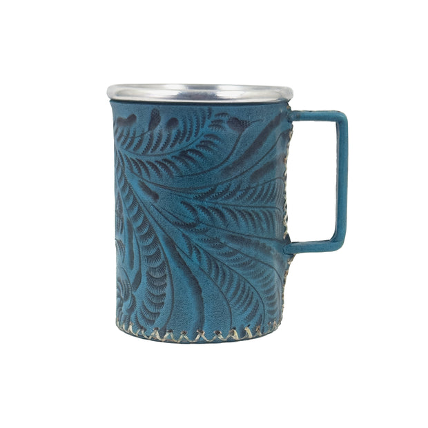 American West at Home Stainless Steel Mug with Handle and Tooled Leather