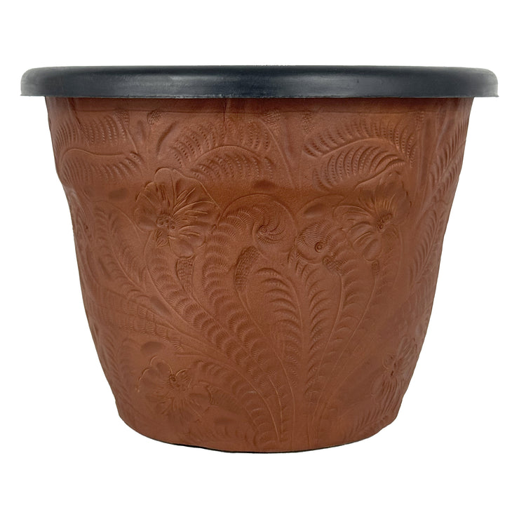 American West at Home 6.5" Round Planter with Tooled Leather - Medium