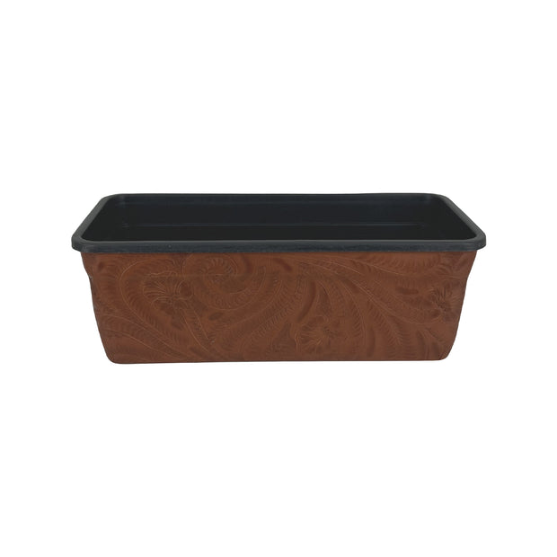 American West at Home 10" Rectangle Planter with Tooled Leather - Small