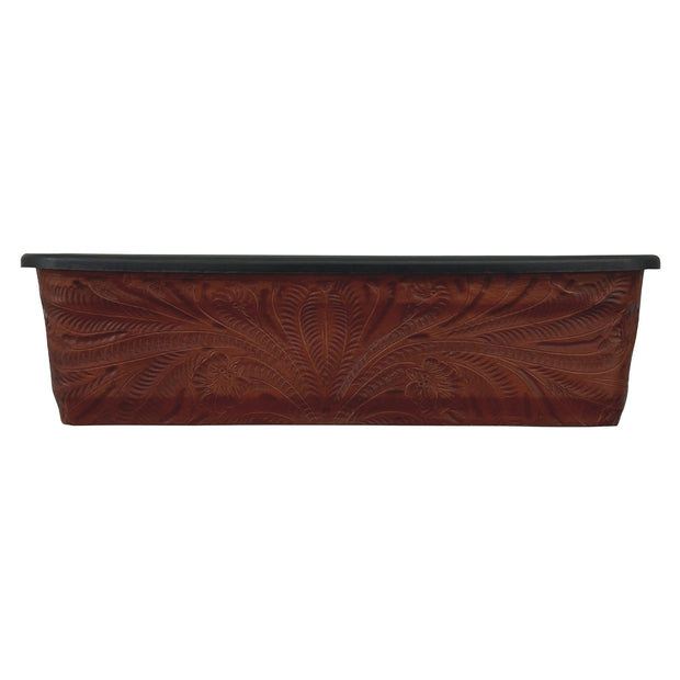 American West at Home 18" Rectangle Planter with Tooled Leather - Large