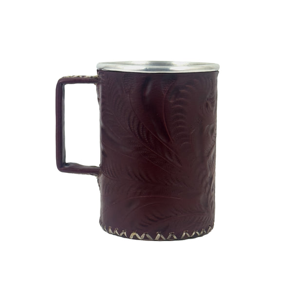 American West at Home Stainless Steel Mug with Handle and Tooled Leather