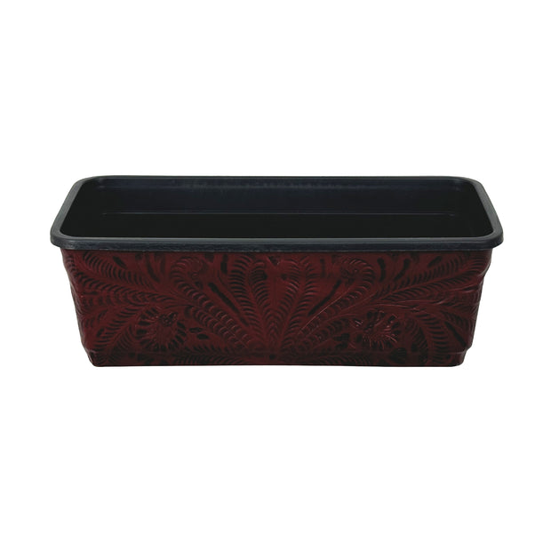 American West at Home 14" Rectangle Planter with Tooled Leather - Medium