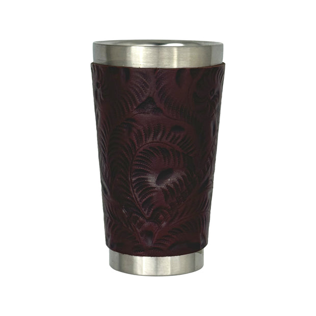 American West at Home Thermos Stainless Steel Cup with Tooled Leather