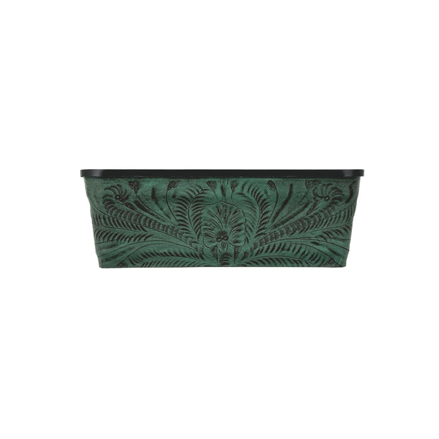 American West at Home 10" Rectangle Planter with Tooled Leather - Small