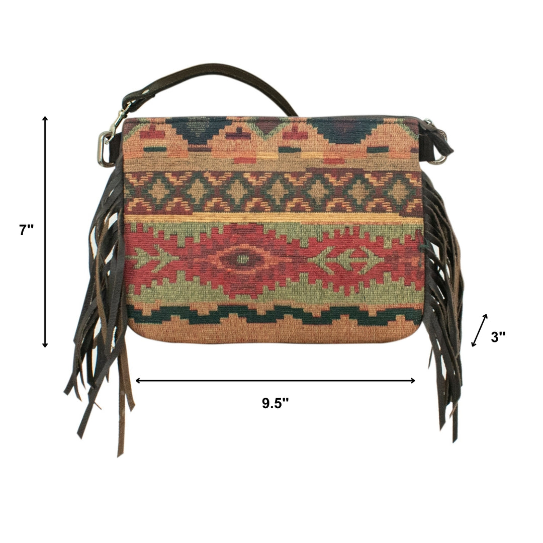 American West Horses Leather Tapestry Fringed Crossbody-Southwest newest Tapestry Crossbody-Handwoven Tapestry Shoulder Bag